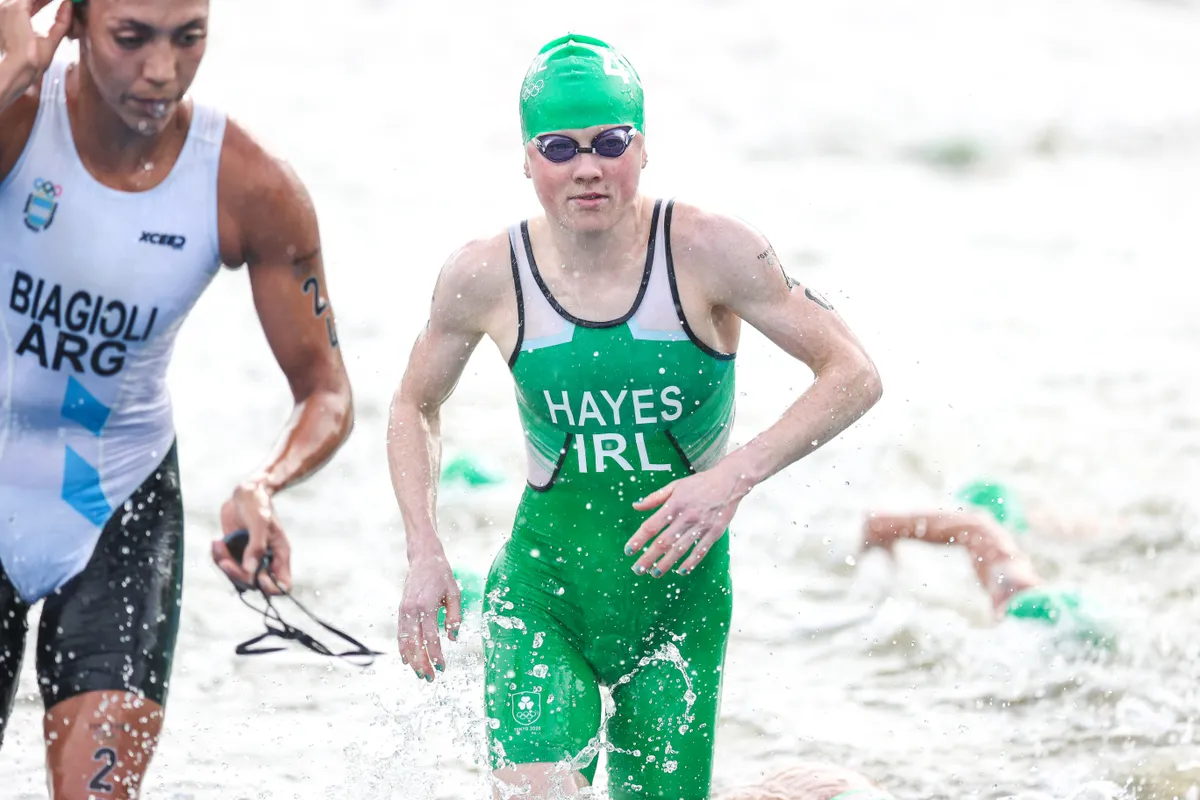 Ireland's Carolyn Hayes wades out the swim in her Olympic debut, she'll later finish 23rd. 