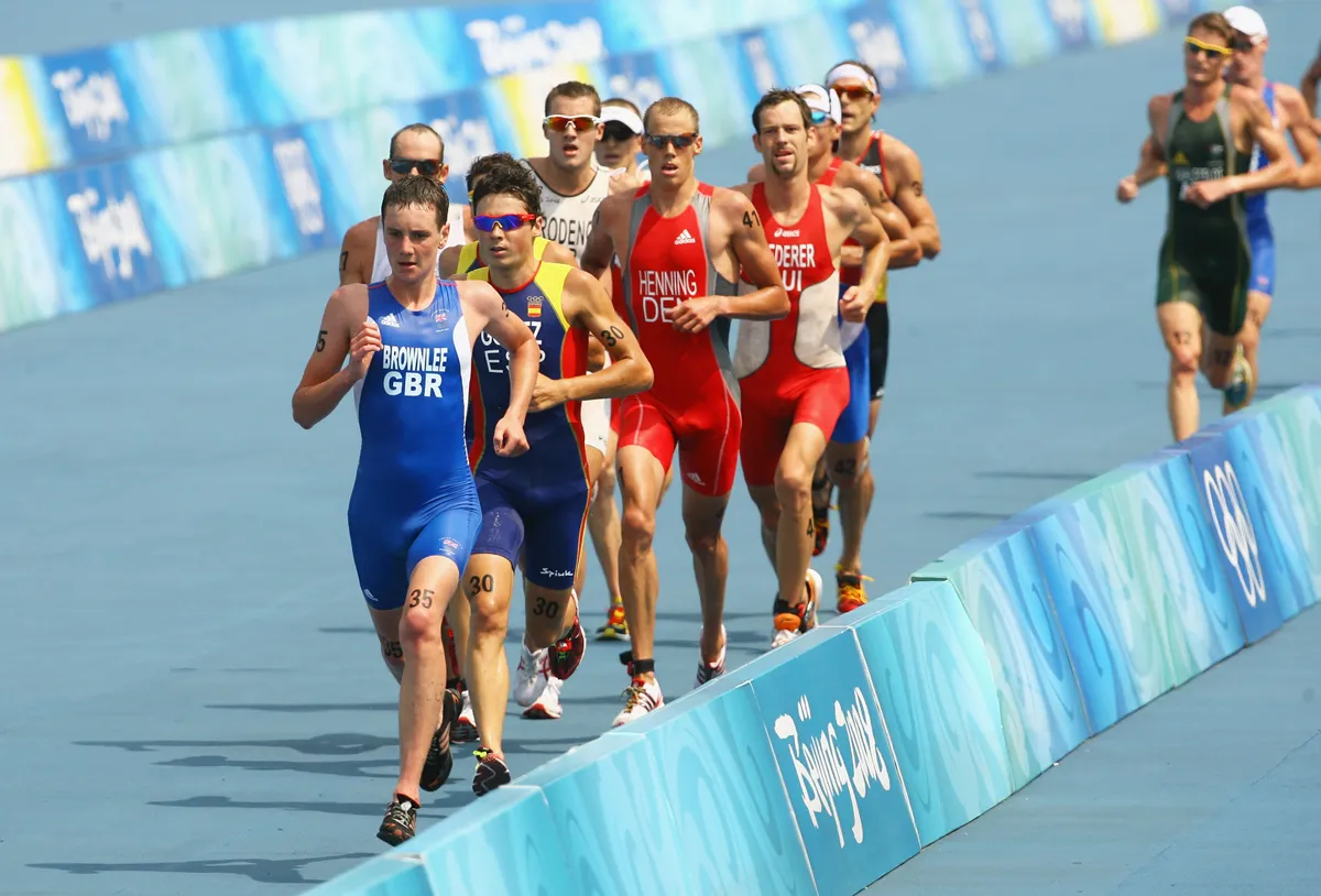 BEIJING - AUGUST 19: Alistair Brownlee of Great Britain competes in the running portion of the Men's Triathlon Final at the Triathlon Venue on Day 11 of the Beijing 2008 Olympic Games on August 19, 2008 in Beijing, China. (Photo by Adam Pretty/Getty Images)
