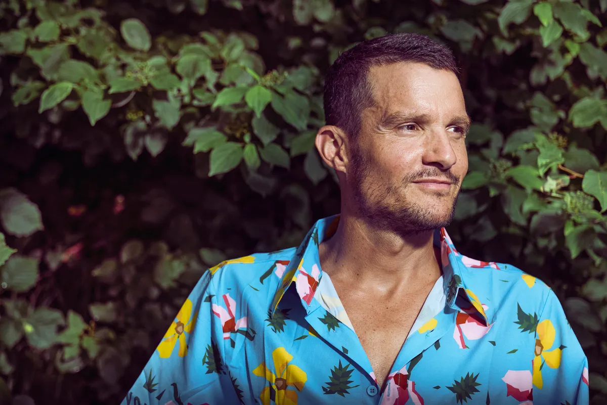 Jan Frodeno wearing Canyon's aloha shirt
