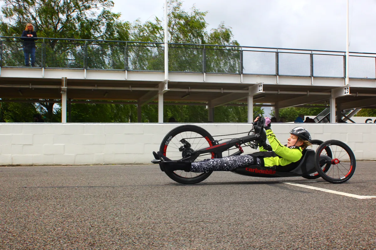 Claire on her racing handcycle which she uses for the bike leg.