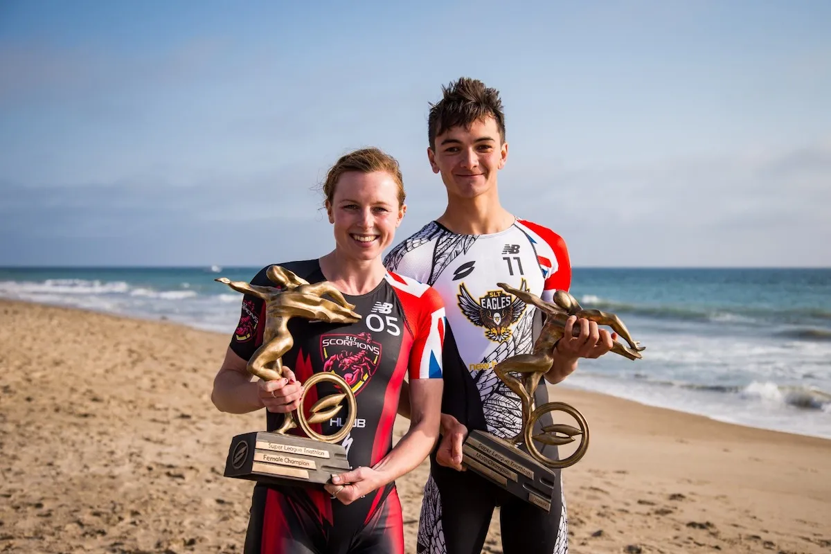 Tokyo medallists Georgia Taylor-Brown and Alex Yee with their 2021 SLT winners' trophies