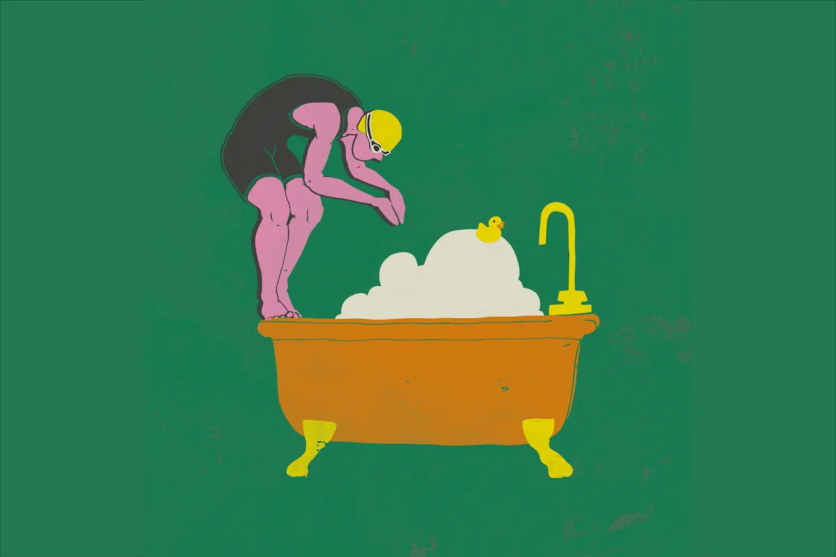 Illustration of a swimmer diving into a bath