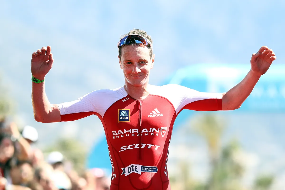 Alistair Brownlee at the finish line of Ironman 70.3 Marbella