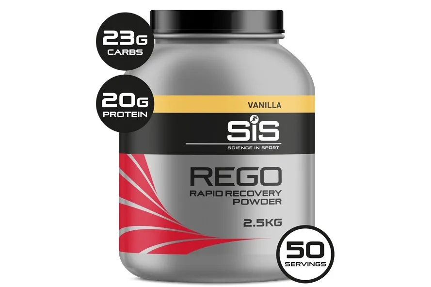Science In Sport REGO Rapid Recovery Powder in a tub