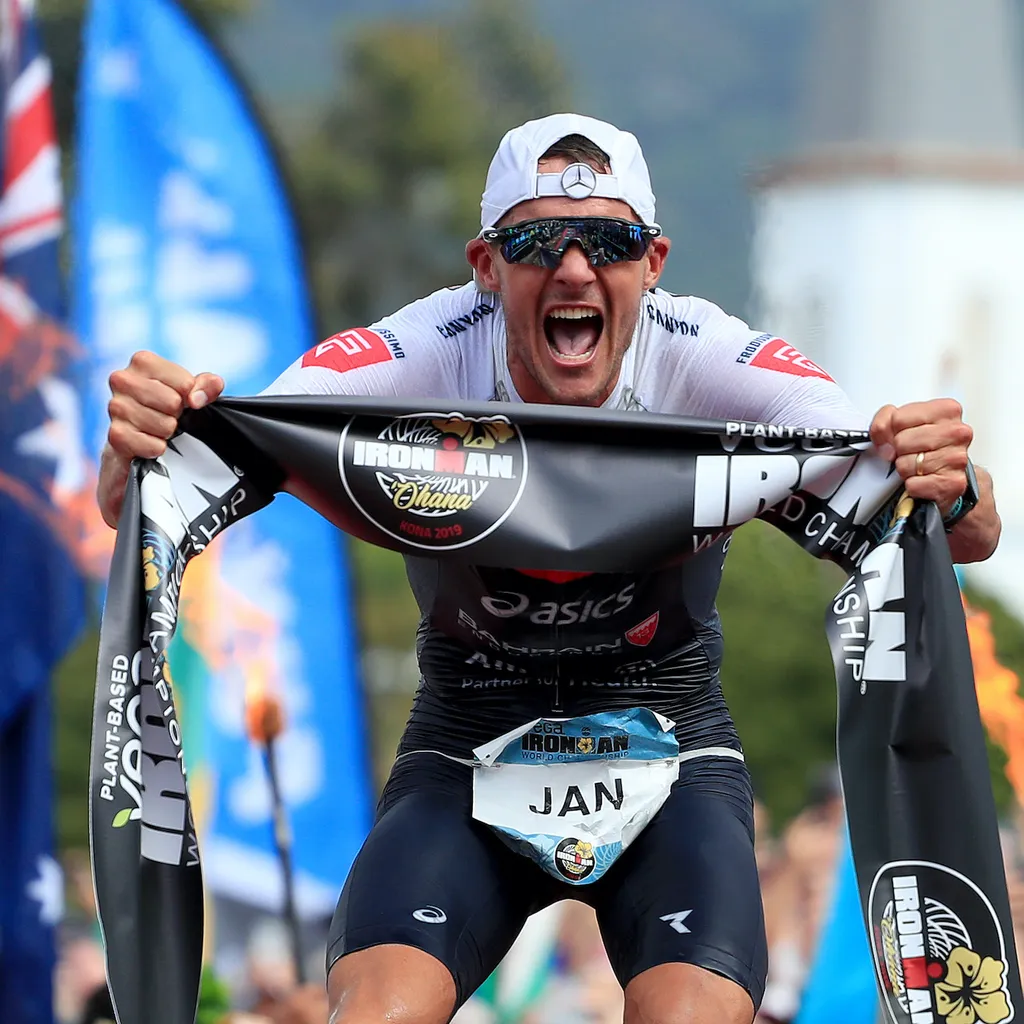 Jan Frodeno screams in delight after winning the Ironman World Championship in 2019