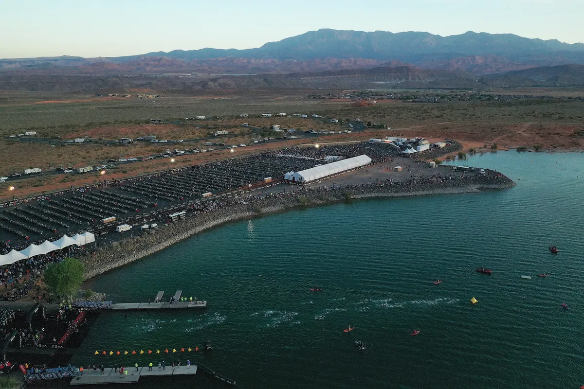 Triathletes begin the Ironman World Championship race in St George