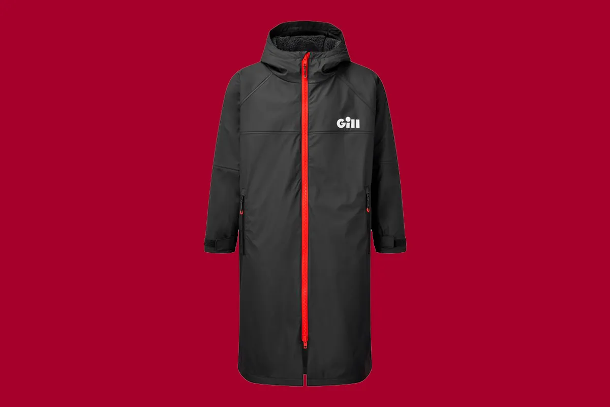 Gill Aqua Parka Changing Robe on a red background