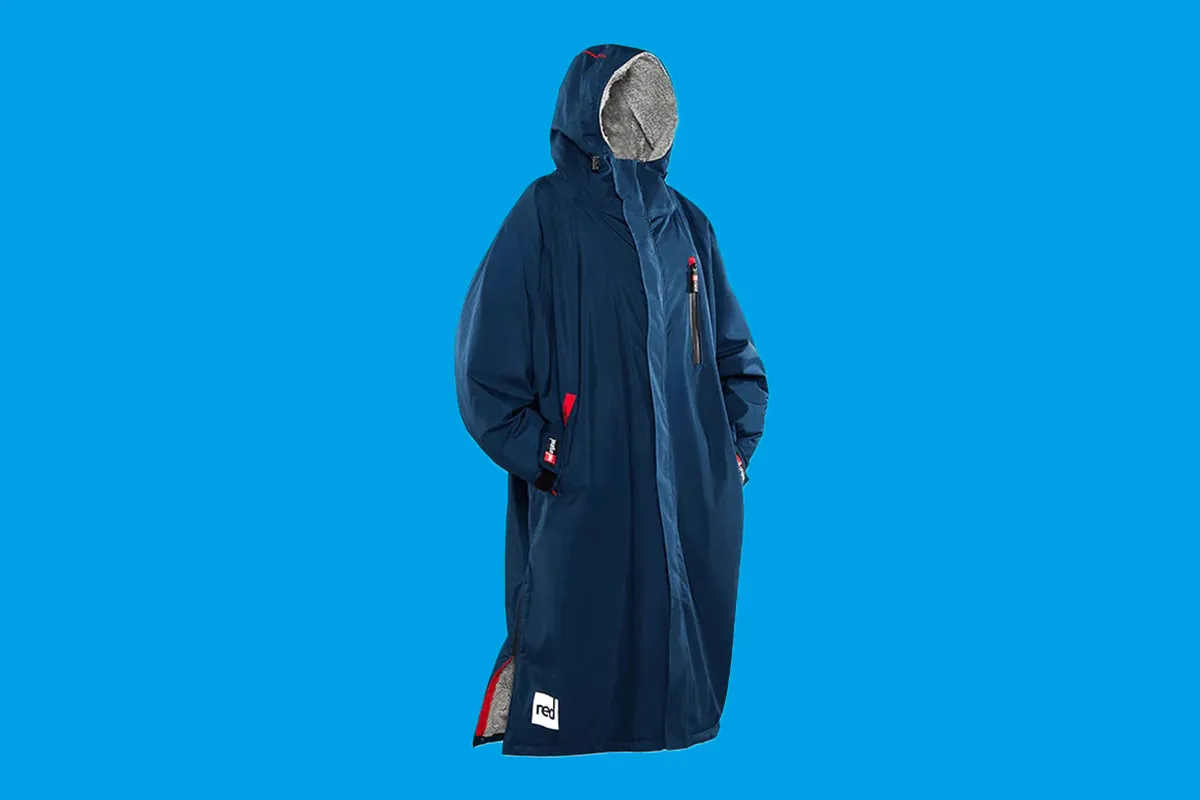 Red Original Long Sleeve Pro Change Robe Evo on a blue background