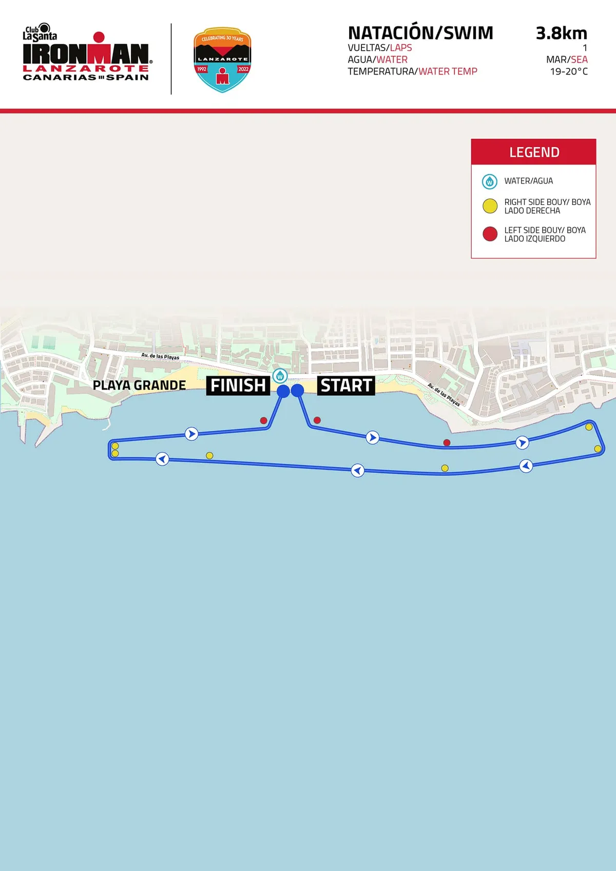 Map of the Ironman Lanzarote swim course