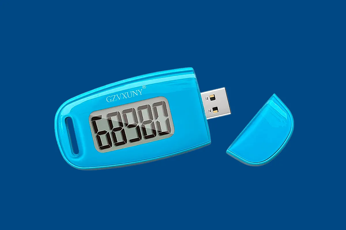Gzvxuny 3D Walking Pedometer on a blue background