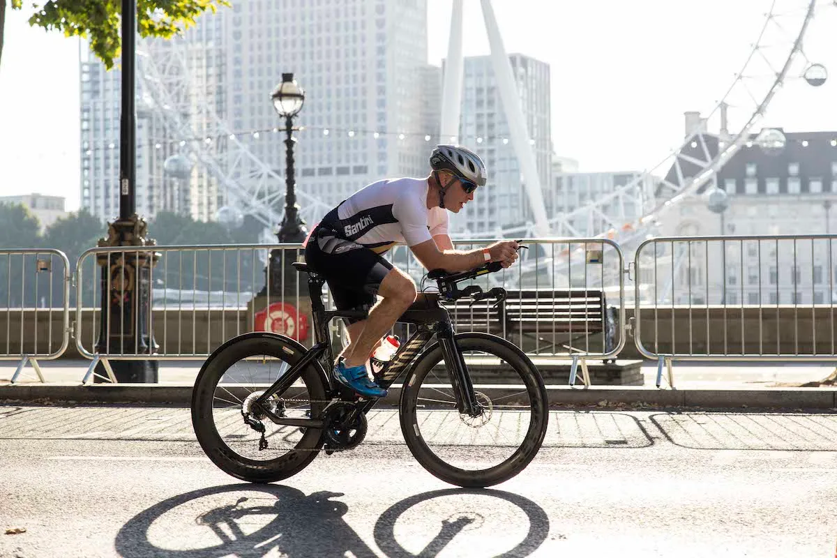 Athlete cycling during the London Triathlon