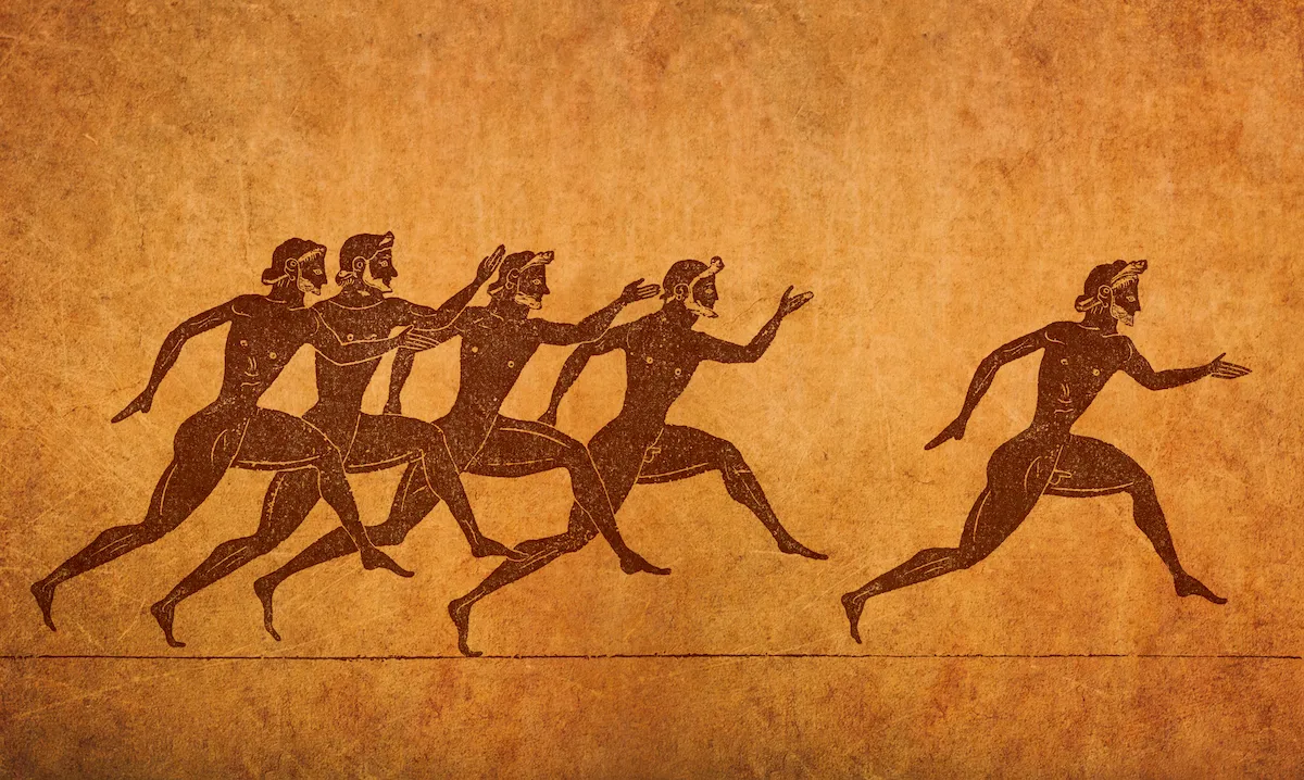 Image of men running on a vase from Ancient Greece