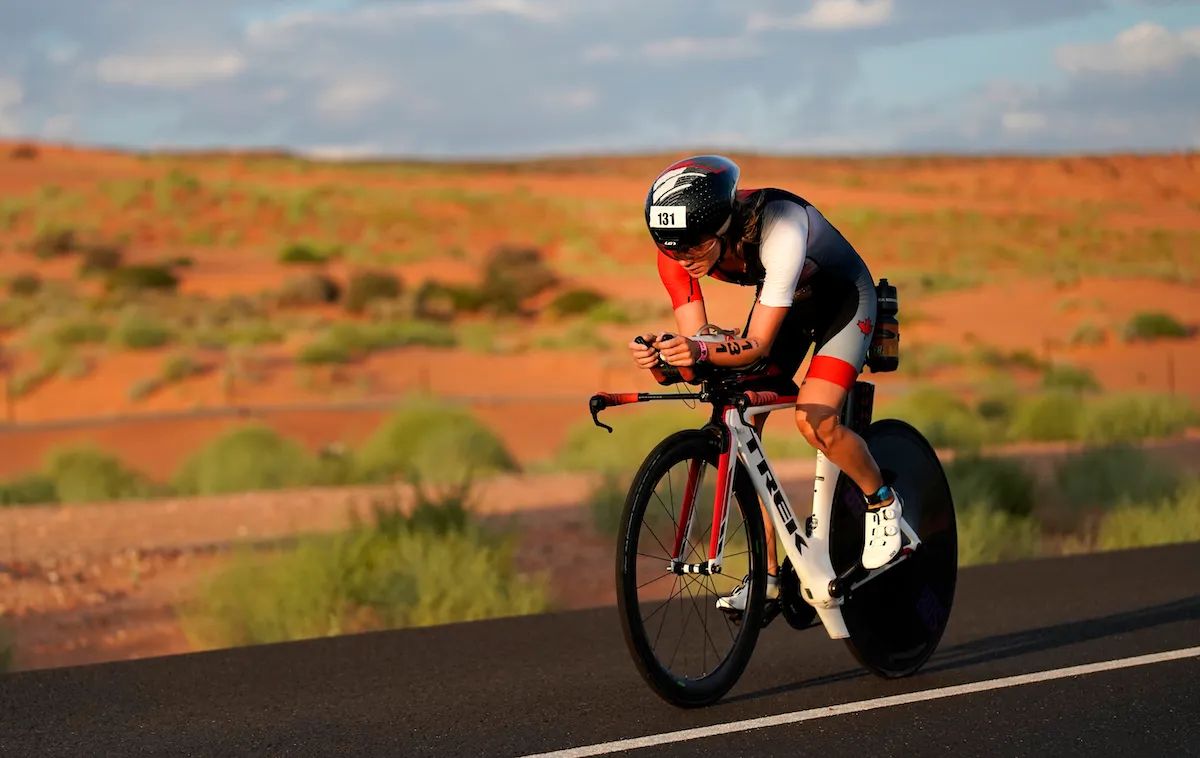 Jewett tries to put herself in contention ahead of the run leg of the Ironman 70.3 World Champs (Credit: Patrick McDermott/Getty Images for Ironman)