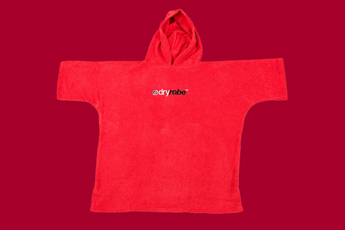 Dryrobe Towelling Robe on a red background