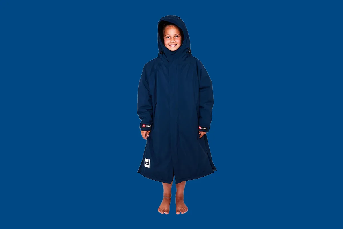 Red Kids Dry Pro Robe on a blue background