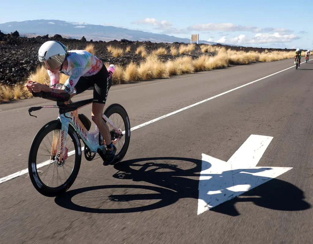 US pro triathlete Chelsea Sodaro racing the 2023 Ironman World Championship in Kailua Kona, Hawaii