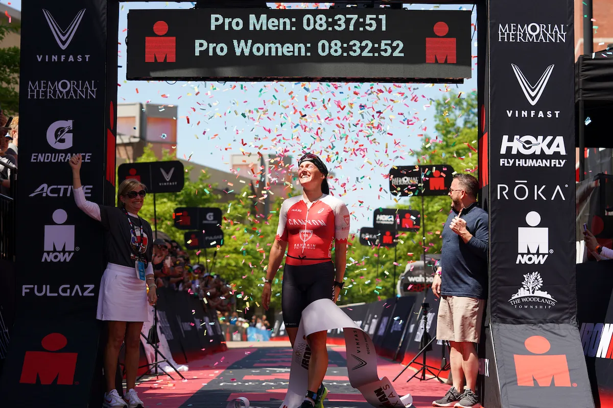 GB pro triathlete Kat Matthews celebrates winning Ironman Texas 2023