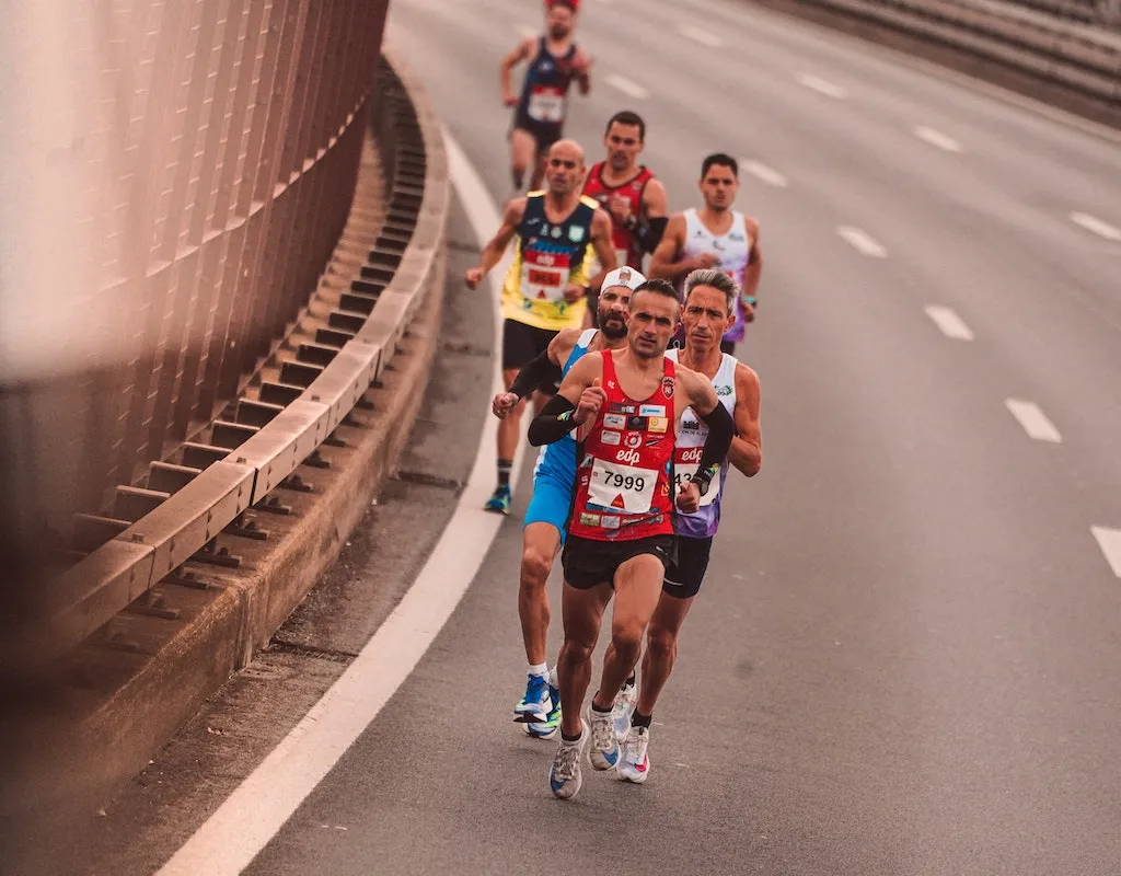 Marathon runners racing together