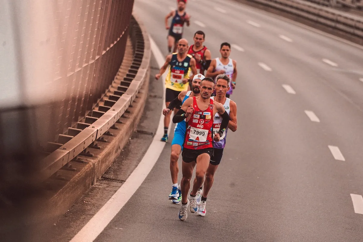 Marathon runners racing together