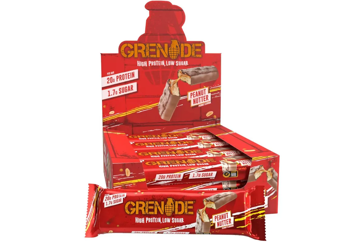 Grenade High Protein, Low Sugar Bars in box on a white background