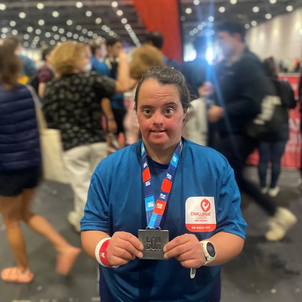 Jade Kingdom with her finisher's medal from Challenge London 2023