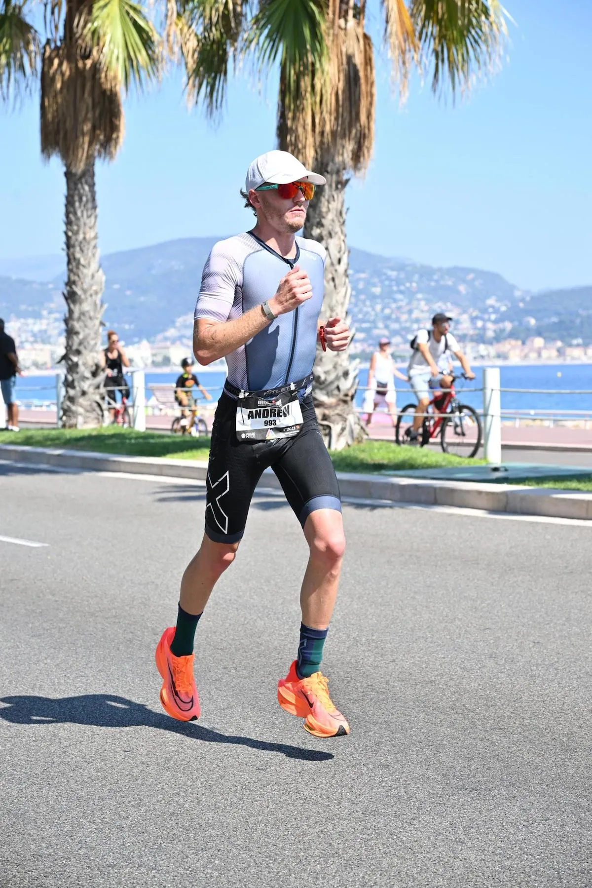Andrew Woodroffe on the run leg of the 2023 Ironman Worlds in Nice, France 