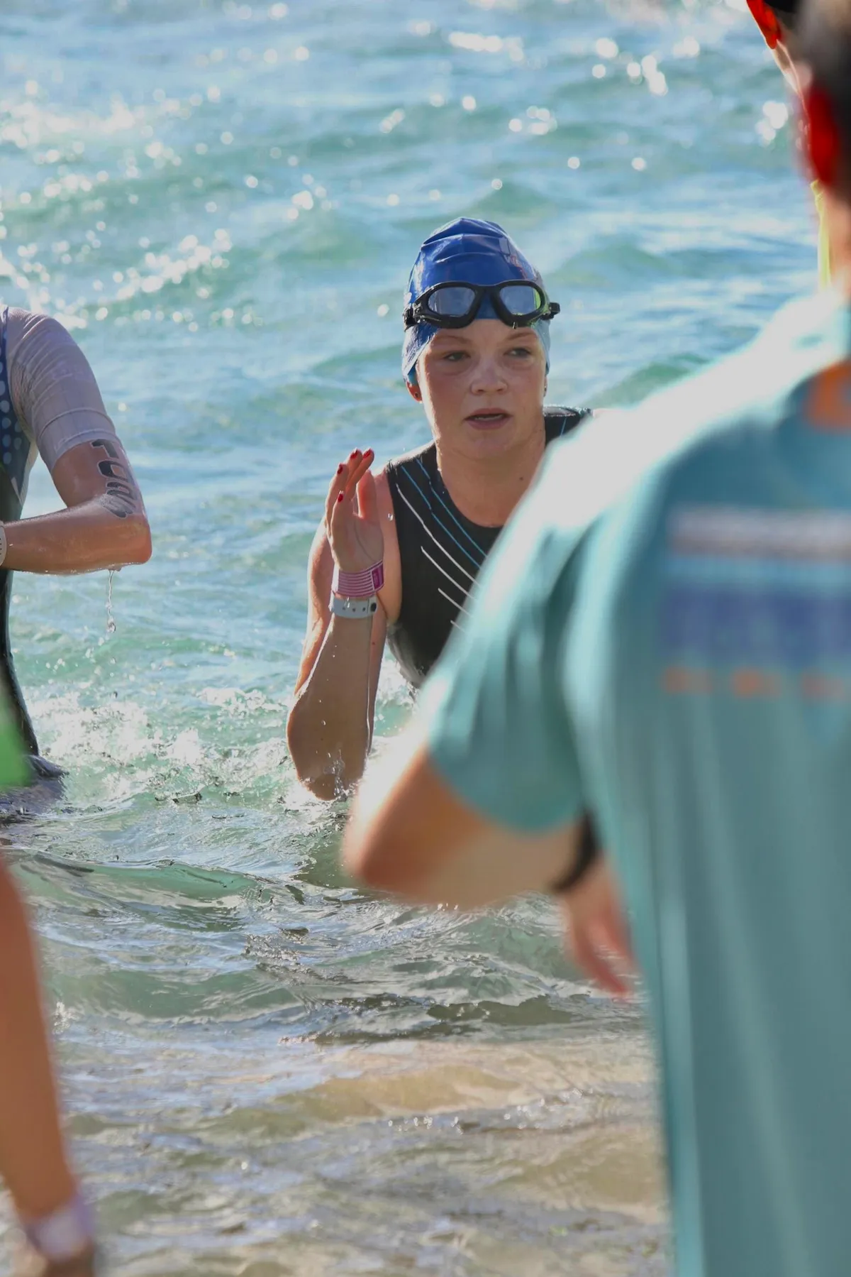 Jennifer Done exiting the swim at the 2023 Ironman World Champs in Kona, Hawaii