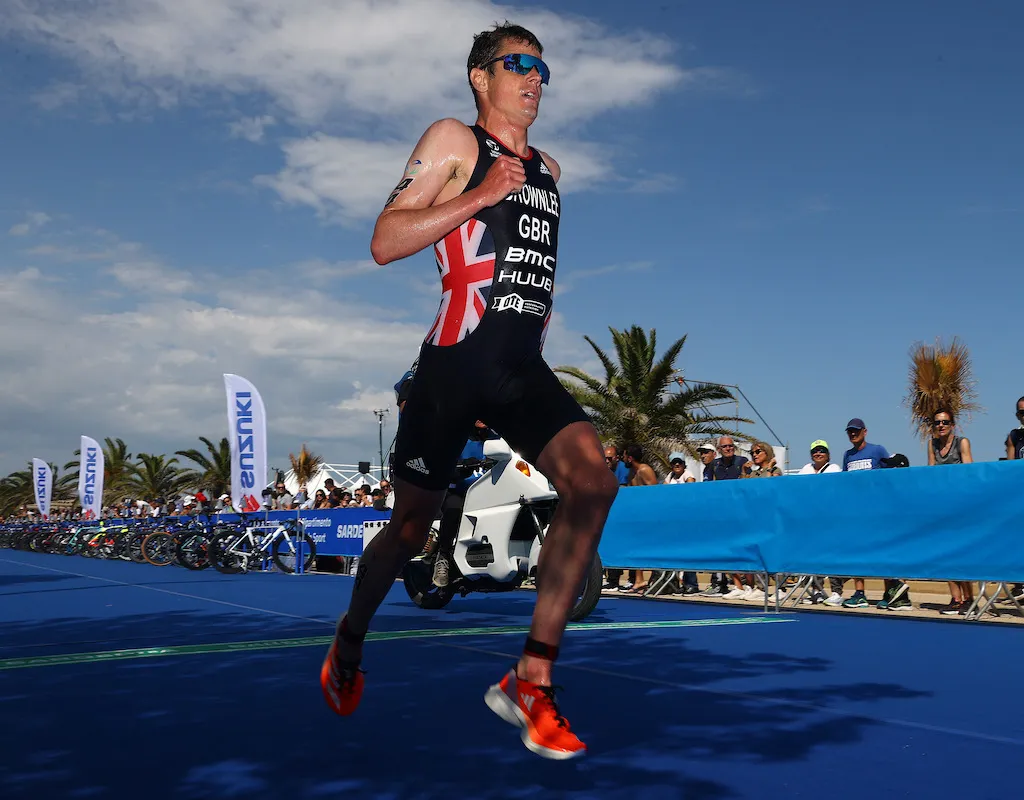 GB triathlete Jonathan Brownlee on the run leg of the 2023 WTCS Cagliari race