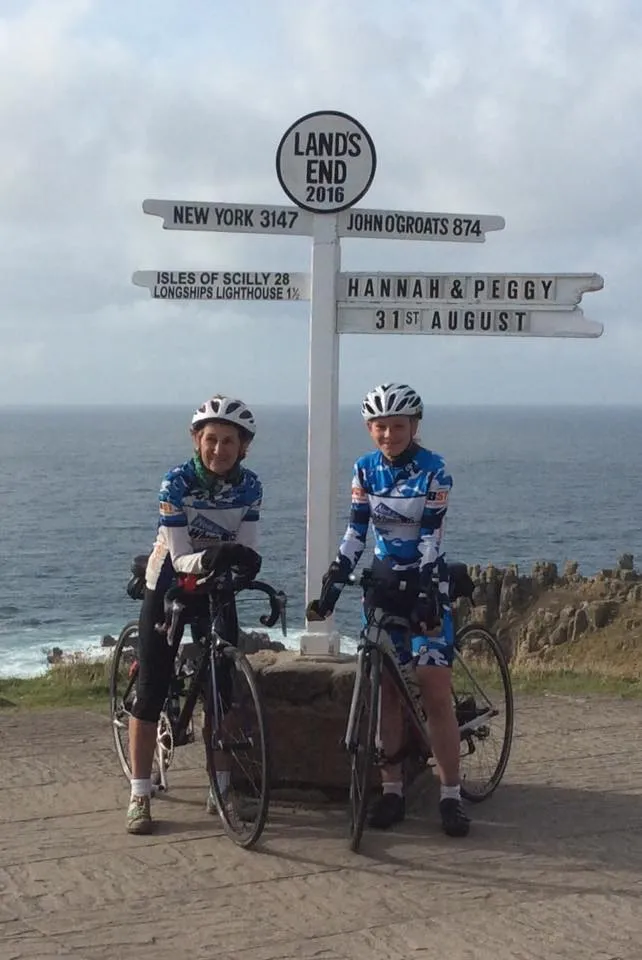Peggy Crome aged 73 with her grandaughter Hannah (13) having completed John O'Groats to Land's End by bike in 2016