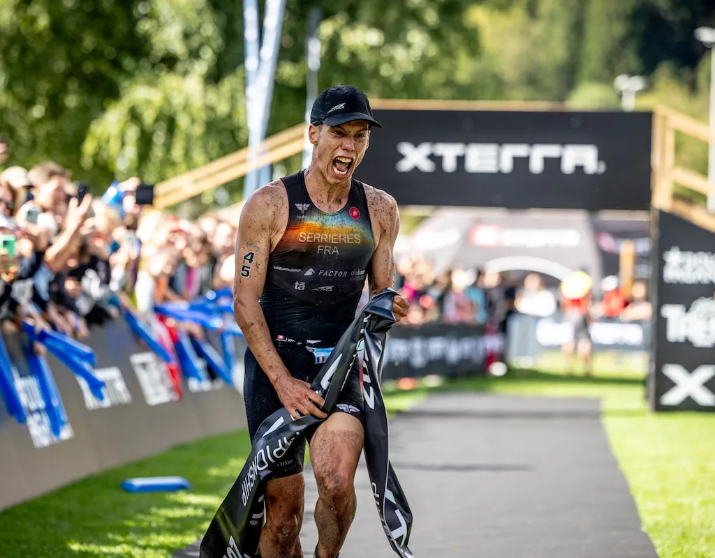 Arthur Serrières winning the 2023 Xterra World Champs race, and with it the 2023 Xterra World Cup Series, in Trentino, Italy. 