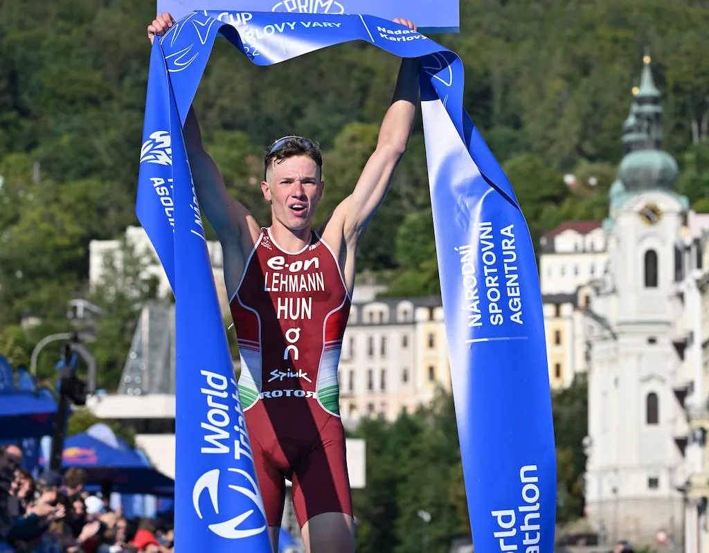 Hungarian triathlete Csongor Lehmann wins the 2022 Karlovy Vary World Cup, Czech Republic