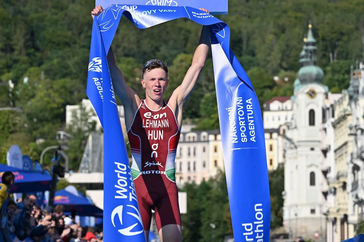 Hungarian triathlete Csongor Lehmann wins the 2022 Karlovy Vary World Cup, Czech Republic