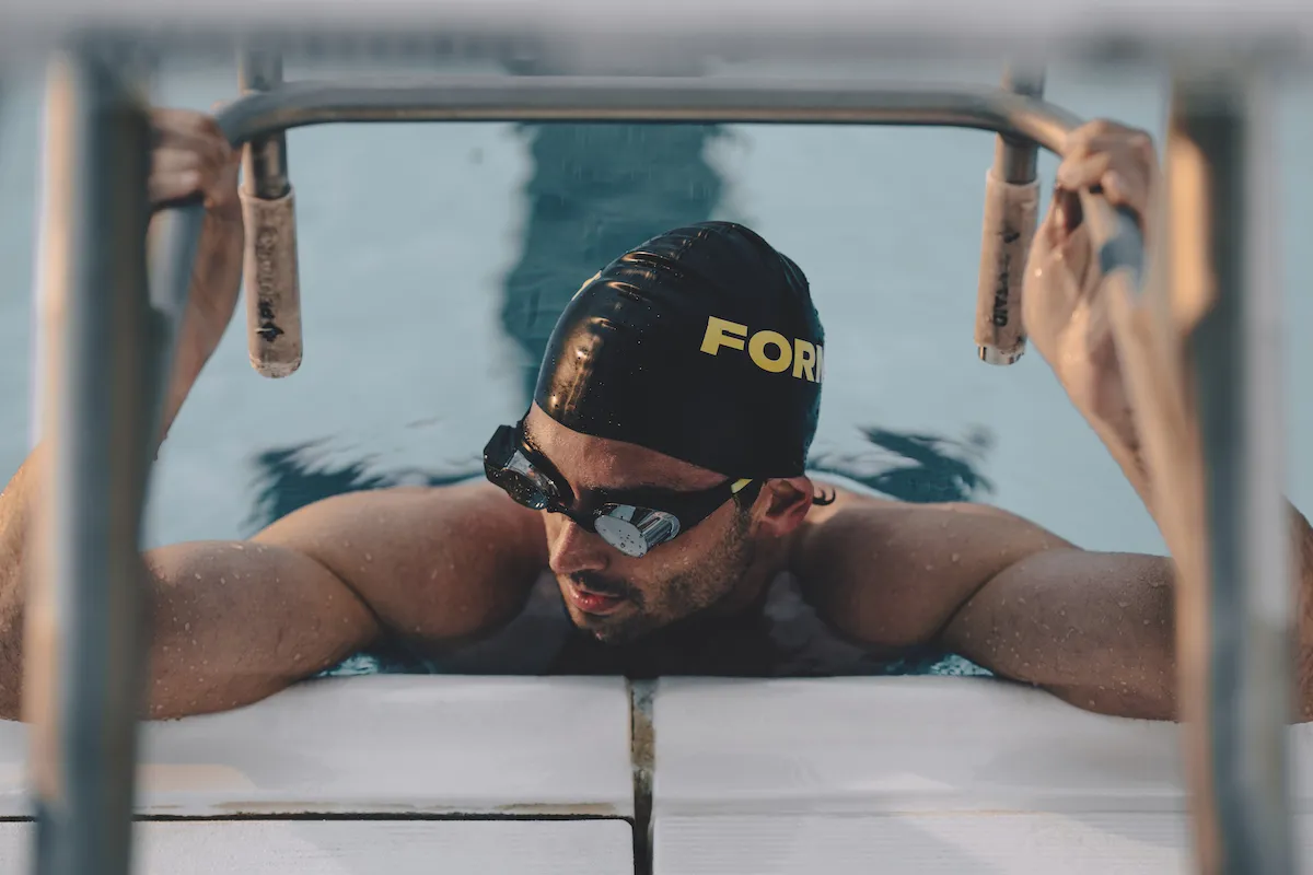 Man using Form swim goggles