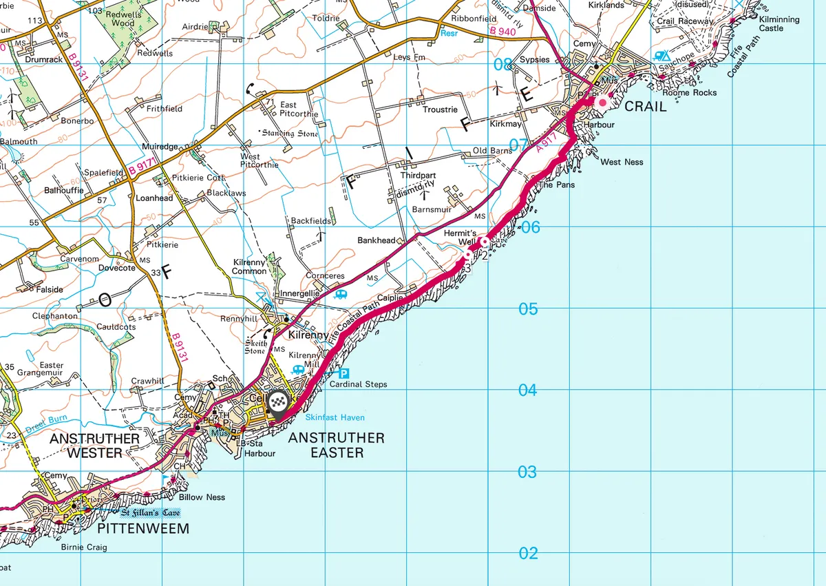 Crail to Anstruther map