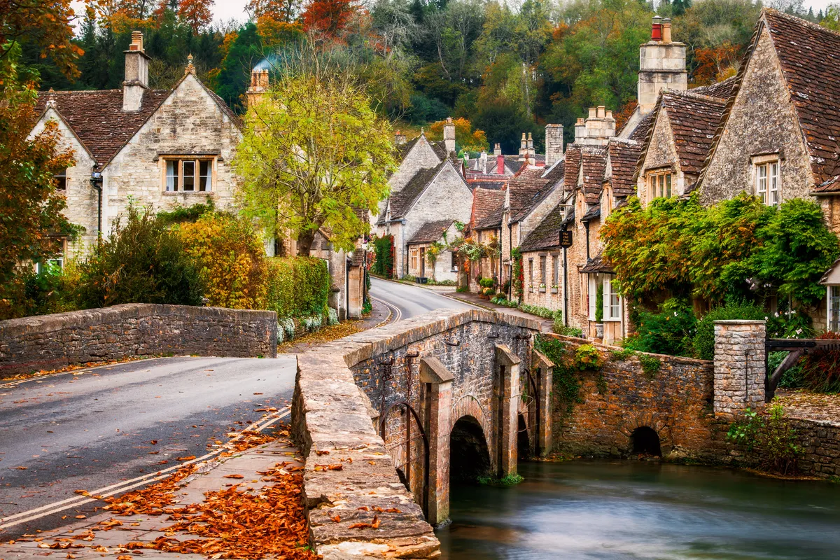 Pretty English village in autumn