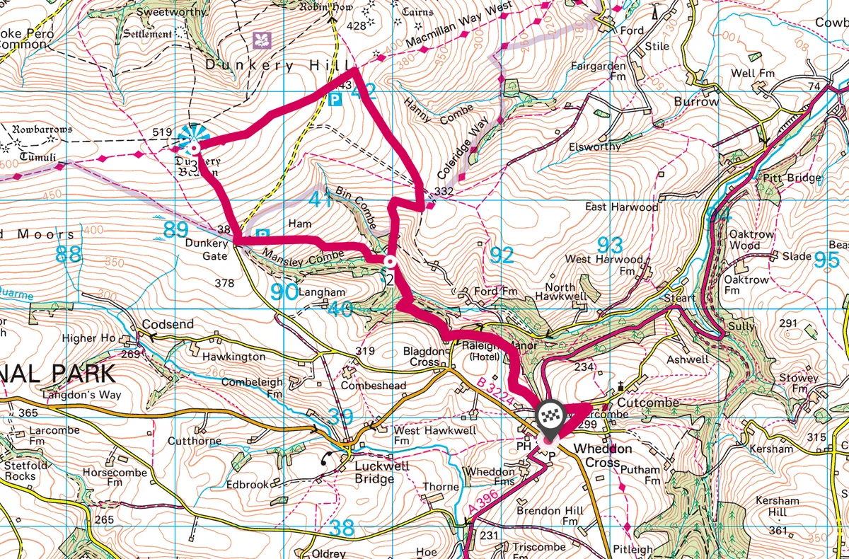 Dunkery Beacon walking route and map