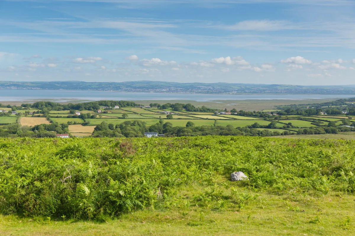 Coast from Cefn Bryn hill The Gower peninsula Wales uk