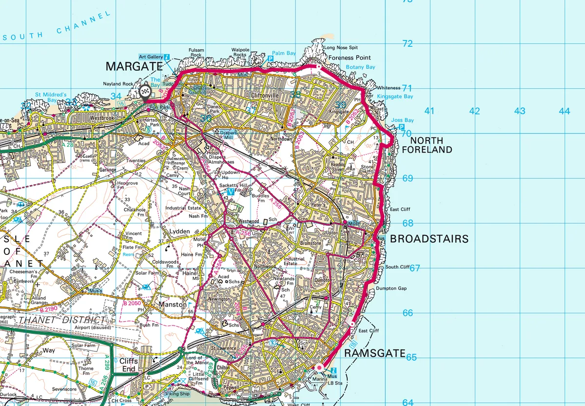 Ramsgate to Margate map