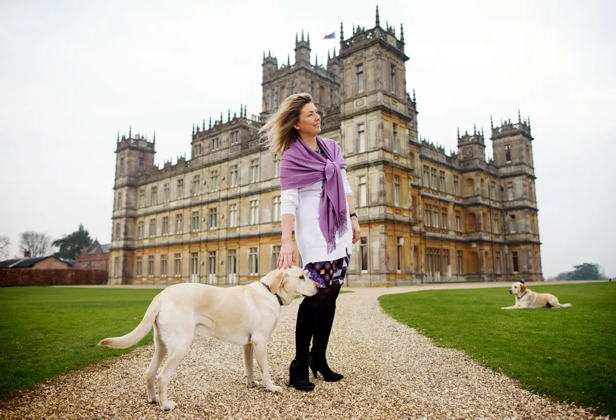Countess Carnarvon outside Highclere Castle, the home of Downton Abbey