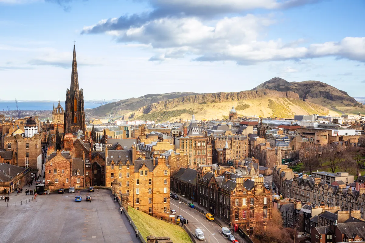 Looking over Edinburgh Old Town to Arthurs Seat