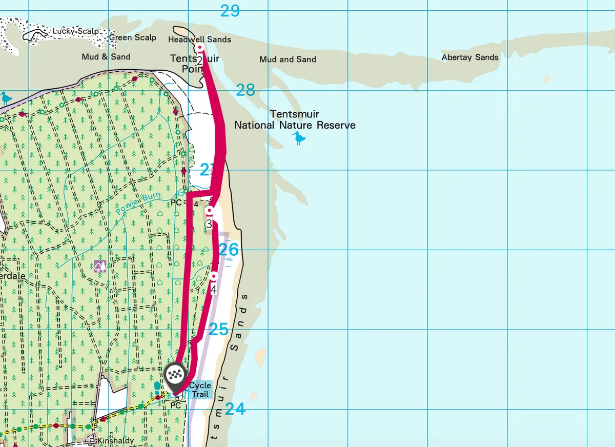 Tentsmuir walking route and map