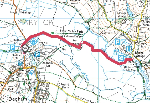 Dedham to Flatford Mill walking route and map