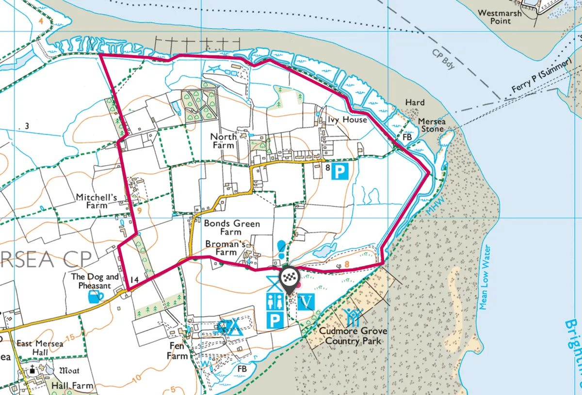 East Mersea walking route and map