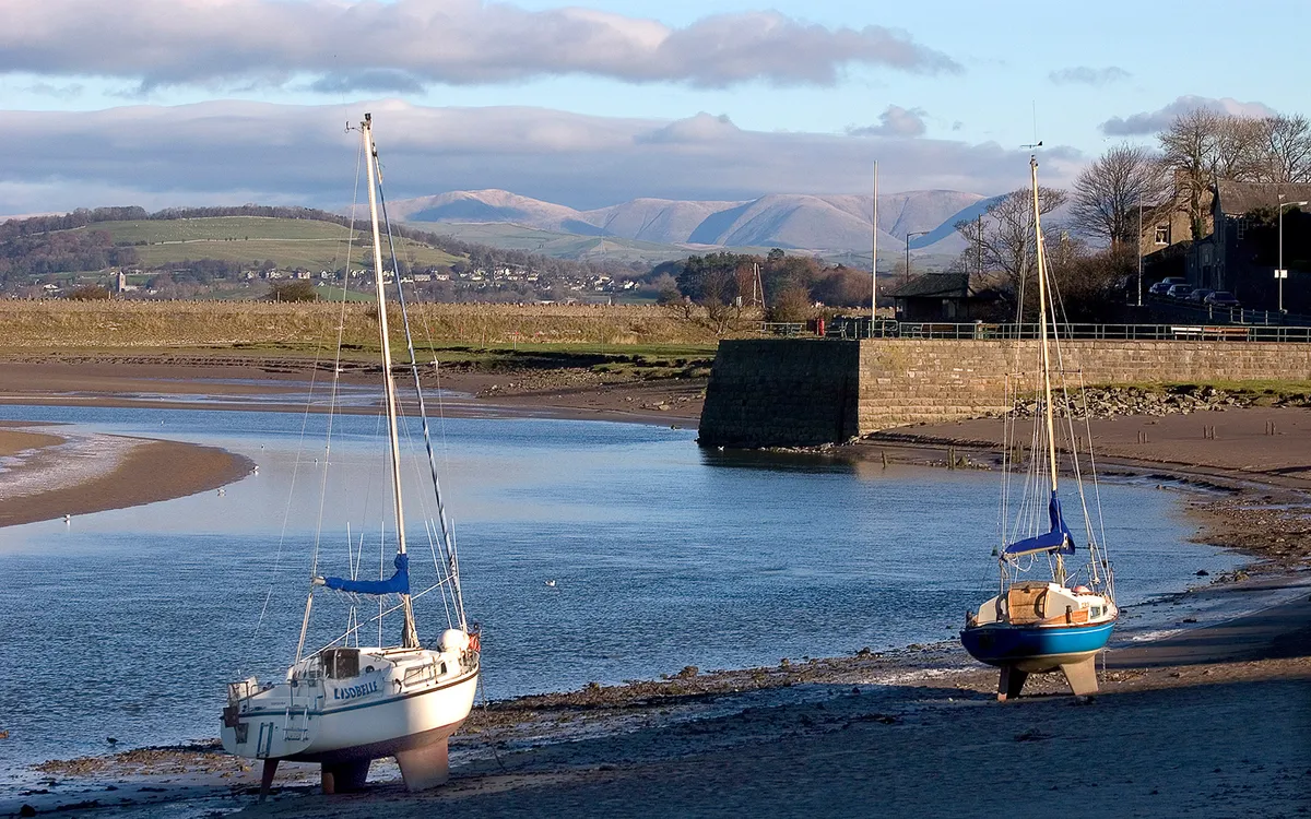 View of the mountains from Arnside beach