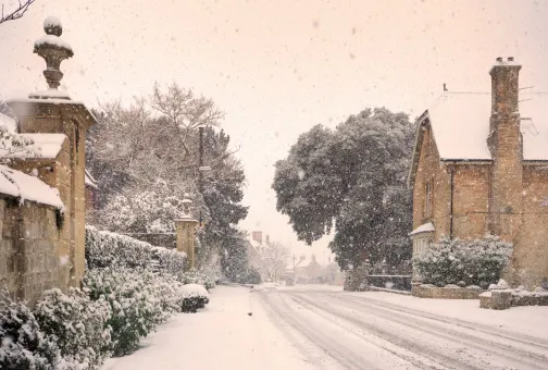 English village with snow