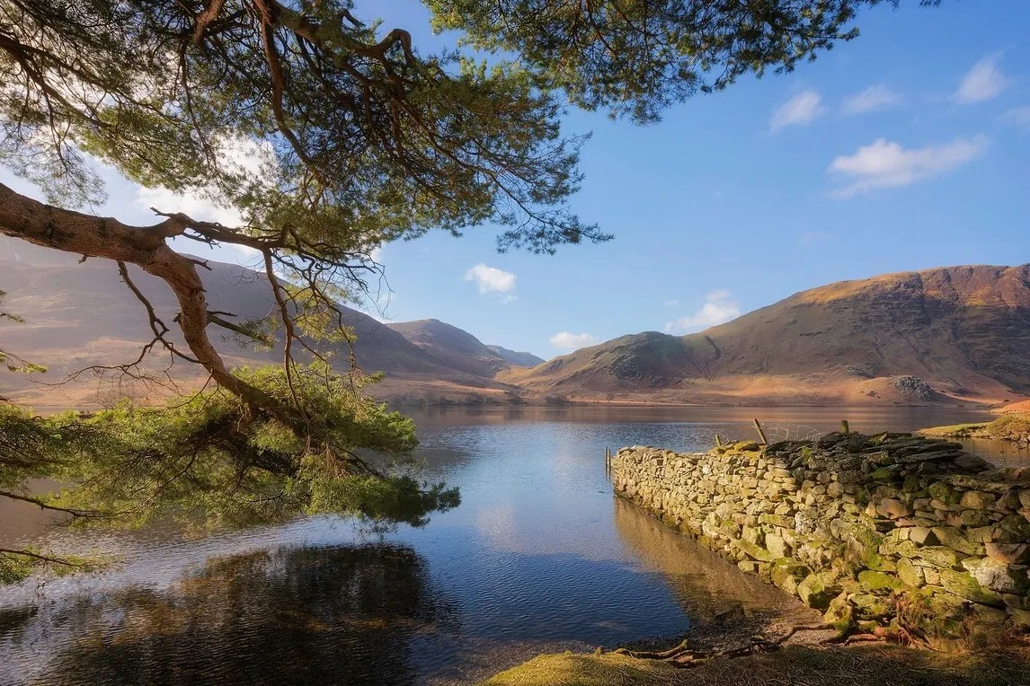 Crummock water bathed in sunlight