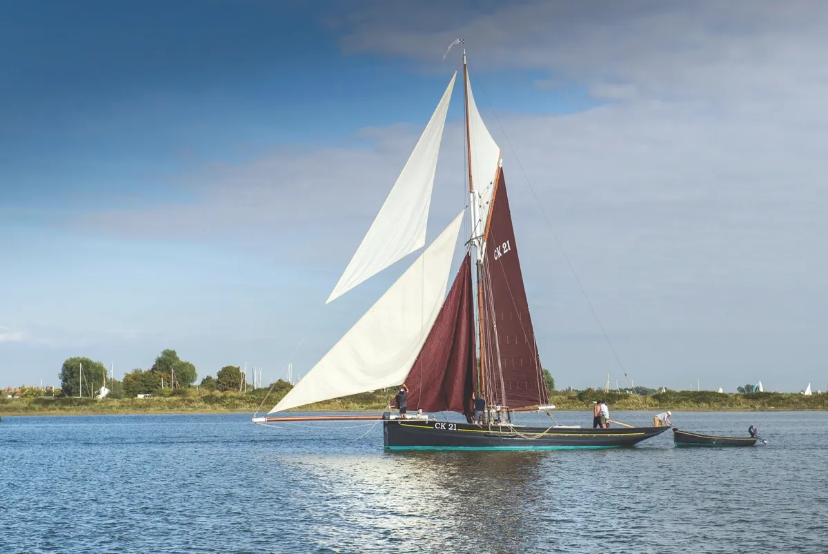 E8776W An historic gaff rigged East Coast Fishing Smack on the Blackwater River in Essex.