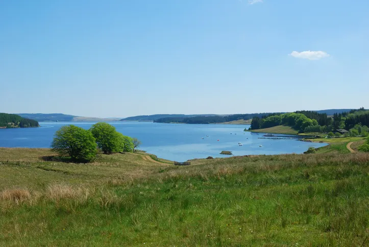 Kielder Water and bay in Northumberland England from viewpoint