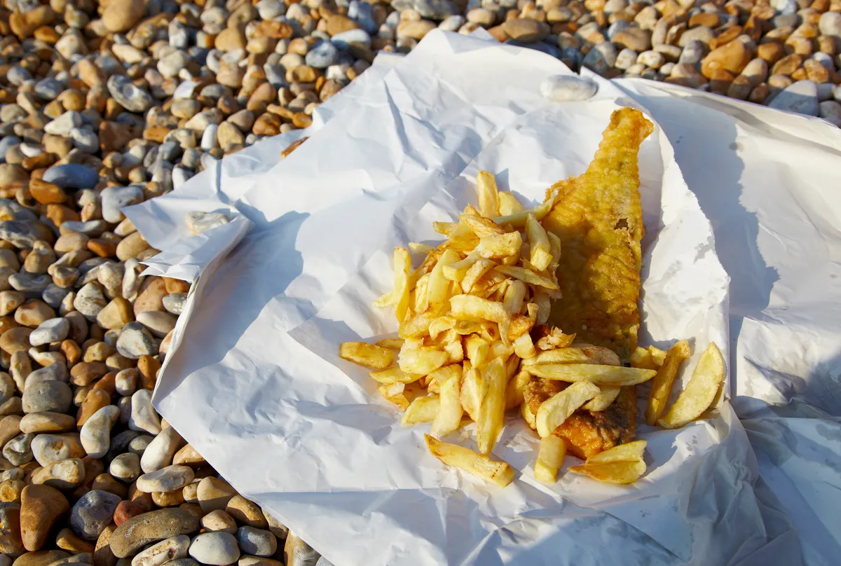 Tradional Fish n chips on the beach