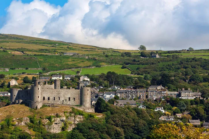 Harlech Castle and the village on the hill, North Wales